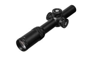modern black optical scope for weapon isolated on whited. sight scope isolated on white back. photo
