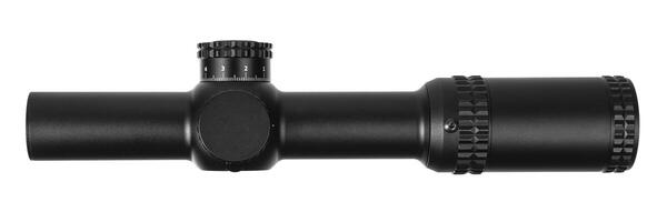 modern black optical scope for weapon isolated on whited. sight scope isolated on white back. photo