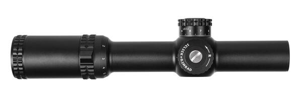 modern black optical scope for weapon isolated on whited. sight scope isolated on white back. photo