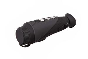 modern black optical scope for weapon isolated on whited. sight scope isolated on white back. photo