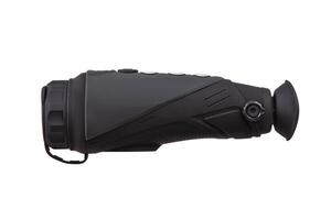 modern black optical scope for weapon isolated on whited. sight scope isolated on white back. photo