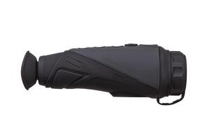 modern black optical scope for weapon isolated on whited. sight scope isolated on white back. photo