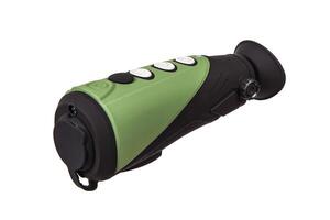 modern black green optical scope for weapon isolated on white. sight scope isolated on white background photo