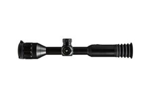 Modern sniper scope on a white background. Optical device for aiming and shooting at long distances. Sight with built-in thermal imager. Isolate on a white back photo