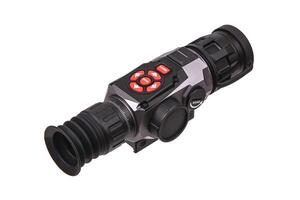 modern black optical scope for weapon isolated on whited. sight scope isolated on white back. photo