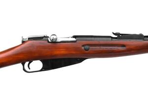 Soviet Mosin rifle isolate on a white back The weapon of the red army and the revolution. A vintage bolt carbine from World War II. photo