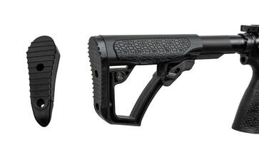 Close-up of the butt. A modern automatic carbine without sights and with an additional handle. Isolate on a white back photo
