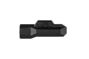 Modern LED flashlight with weapon mount. Underbarrel tactical flashlight isolate on white back. photo