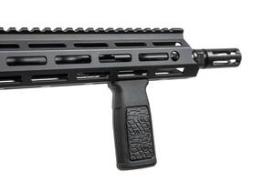 Close-up of the additional handle. A modern automatic carbine without sights and with an additional handle. Isolate on a white back photo