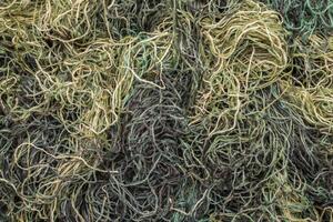 background of colored threads chaotically intertwined. green yellow and brown threads matted in a colorful background photo