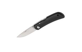 Pocket folding knife isolate on white back. Compact metal sharp knife with a folding blade. photo