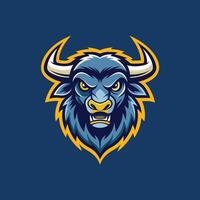 Aggressive bull mascot logo icon design on blue background vector