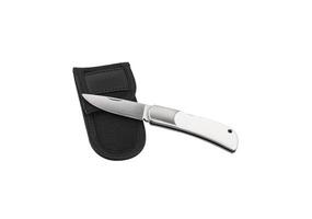 Folding knife with white ivory handle. Luxury pocket knife. Isolate on a white back. photo
