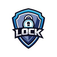 Lock mascot logo icon design with text lock badge style isolated vector
