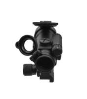 modern black optical scope for weapon isolated on whited. sight scope isolated on white back. photo