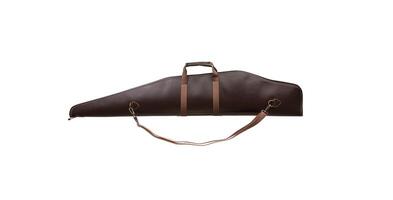 Luxury case for a gun. Leather zip case with metal buckles for the shotgun. Isolate on a white back photo