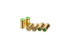 Blank cartridges. Ammunition for the starting pistol. Safe ammo for making loud gunfire sounds. Isolate on a white back photo