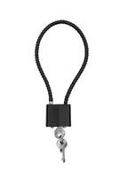 Locks and keys used to safely secure a firearm from being used. Weapon cable lock. photo