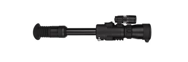 modern black optical scope for weapon isolated on whited. sight scope isolated on white back. photo