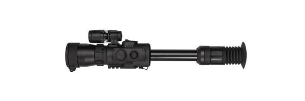 modern black optical scope for weapon isolated on whited. sight scope isolated on white back. photo