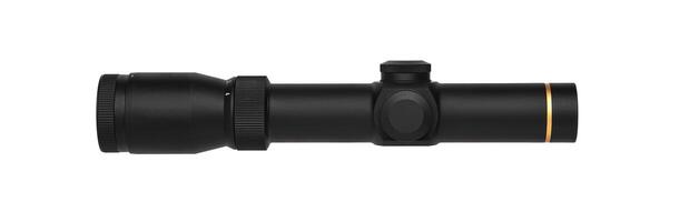 modern black optical scope for weapon isolated on whited. sight scope isolated on white back. photo