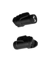 Modern LED flashlight with weapon mount. Underbarrel tactical flashlight isolate on white back. photo