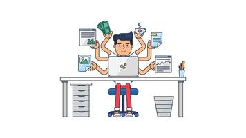 Busy Office Worker Performs Several Tasks vector
