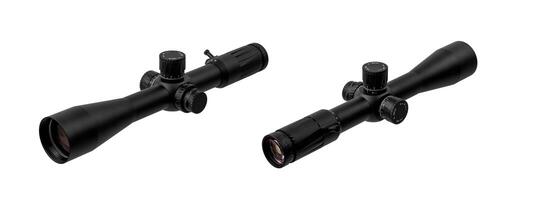 Modern sniper scope on a white background. Optical device for aiming and shooting at long distances. photo