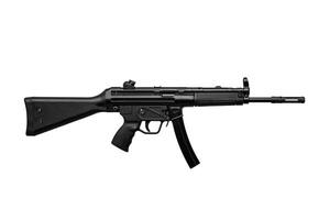 Submachine gun mp5. Small rifled automatic weapon caliber 9mm. Armament of the police and special forces. Isolate on a white back. photo