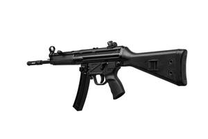 Submachine gun mp5. Small rifled automatic weapon caliber 9mm. Armament of the police and special forces. Isolate on a white back. photo