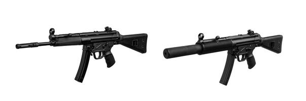 Submachine gun mp5. Small rifled automatic weapon caliber 9mm. Armament of the police and special forces. Isolate on a white back. photo