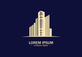 Minimal abstract logo of building icon design against blue background vector
