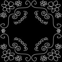 Abstract white doodle style pattern on black background vector