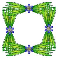 Original quadrangular frame in the form of grass and flowers on a white background vector