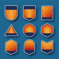 Set of nine abstract geometric badges with vibrant orange and navy blue gradients vector