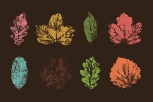Autumn hand drawn grunge imprint leaves. Hand painted design in autumn colors vector