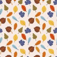 Fall seamless pattern with colorful cartoon different leaves vector