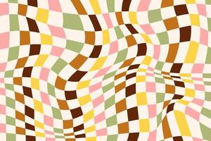 Checkerboard background with a groovy style with retro colors and distorted squares vector