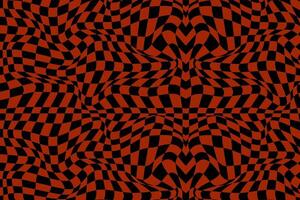 Red and black wavy checkerboard background illusion. Abstract groovy design vector
