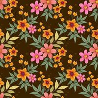 Cute colorful flowers on brown color background seamless pattern. vector