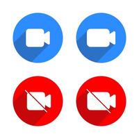 camera and mute call icon set with long shadow. Camcorder, cam button vector