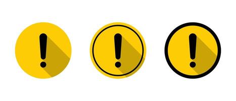 Circle warning, caution sign icon set with long shadow vector