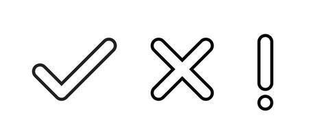 Tick, cross mark and exclamation point icon in line style vector