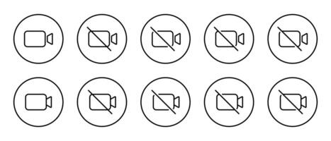 call and mute icon set collection in line style. Off camera concept vector