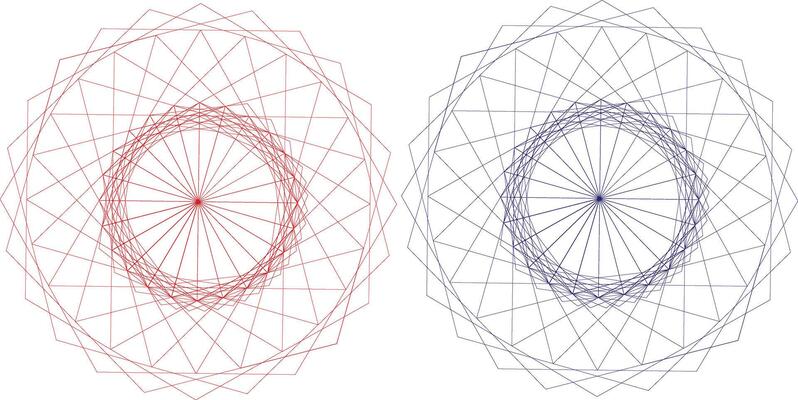 One Red and One Blue Spirograph Isolated on White Transparent Background