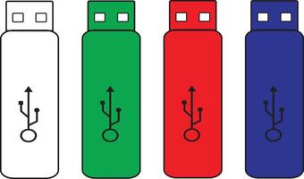 Set of USB illustration isolated on transparent white background vector