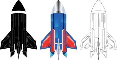 Rocket icon logo Set - 3 Rocket icons logos set isolated on transparent white background vector