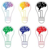 Idea bulb set with brain isolated on white background vector