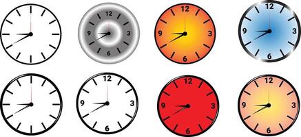 8 Clocks Set - Clock icons logos set isolated on transparent white background vector