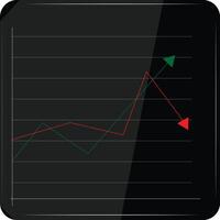 LED Display with Green Line Growing and Red Line Declining with Black Screen vector
